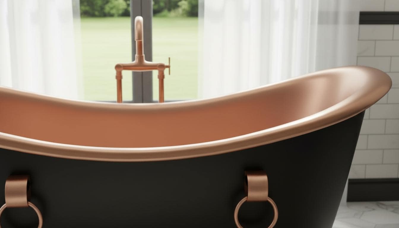 Black Patina Copper Freestanding Bathtub - Double Slipper Tub