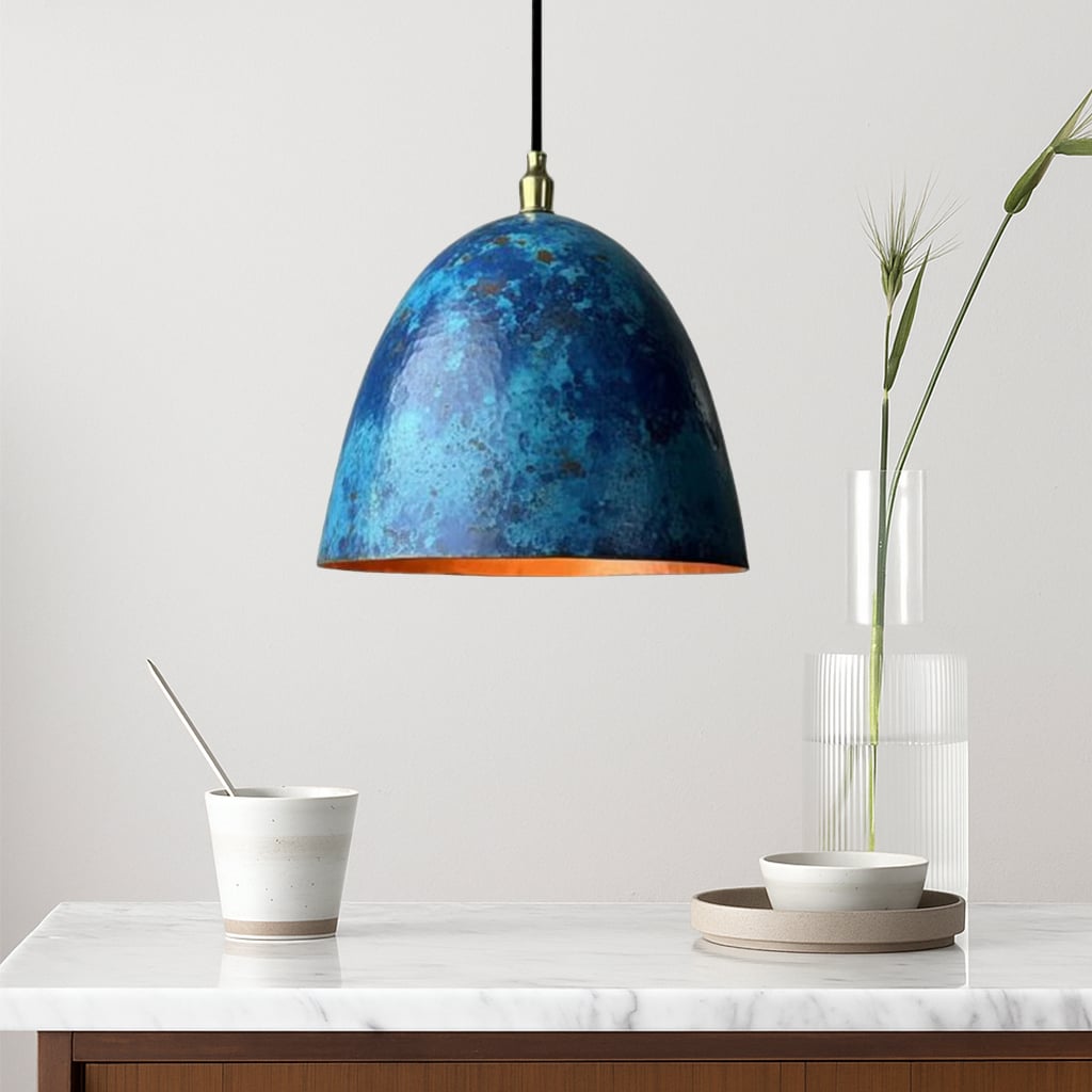 Ajddig Blue Patina Copper Dome Pendant Light