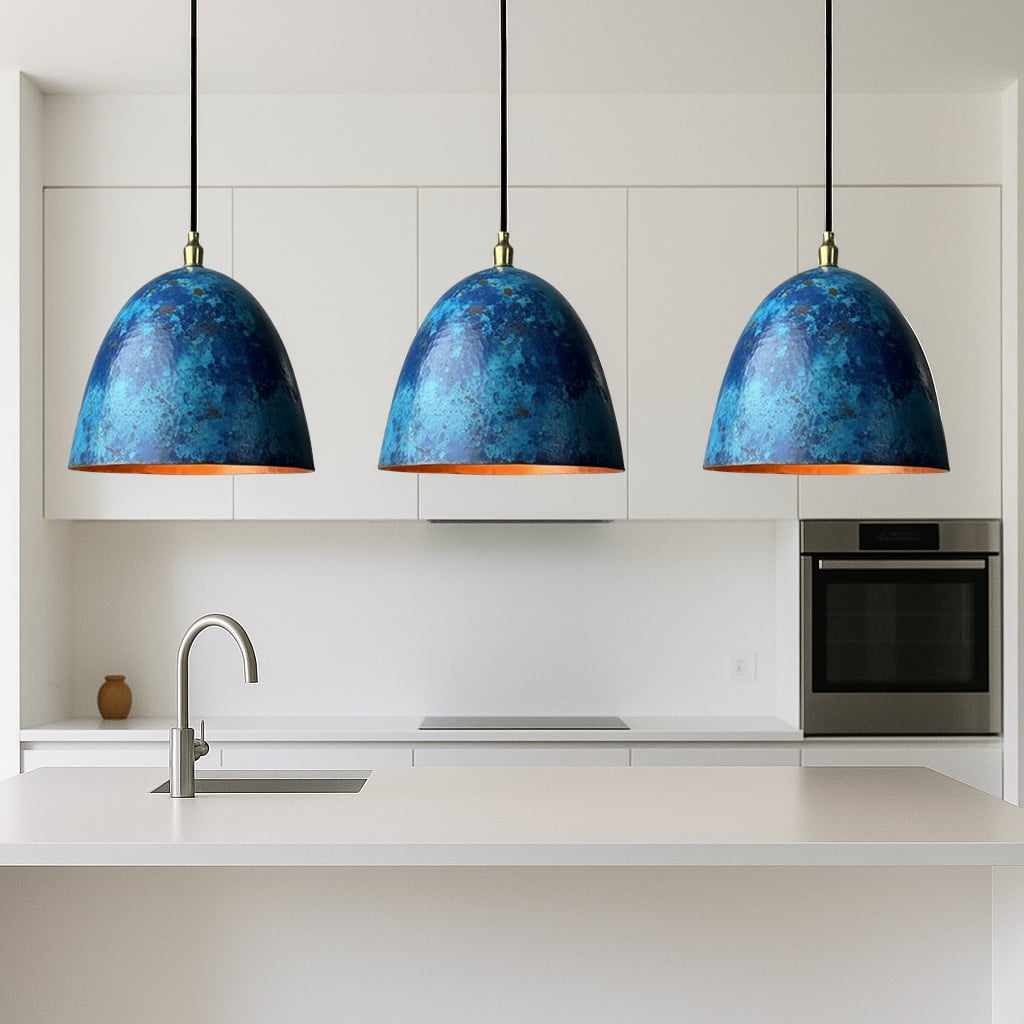 Ajddig Blue Patina Copper Dome Pendant Light