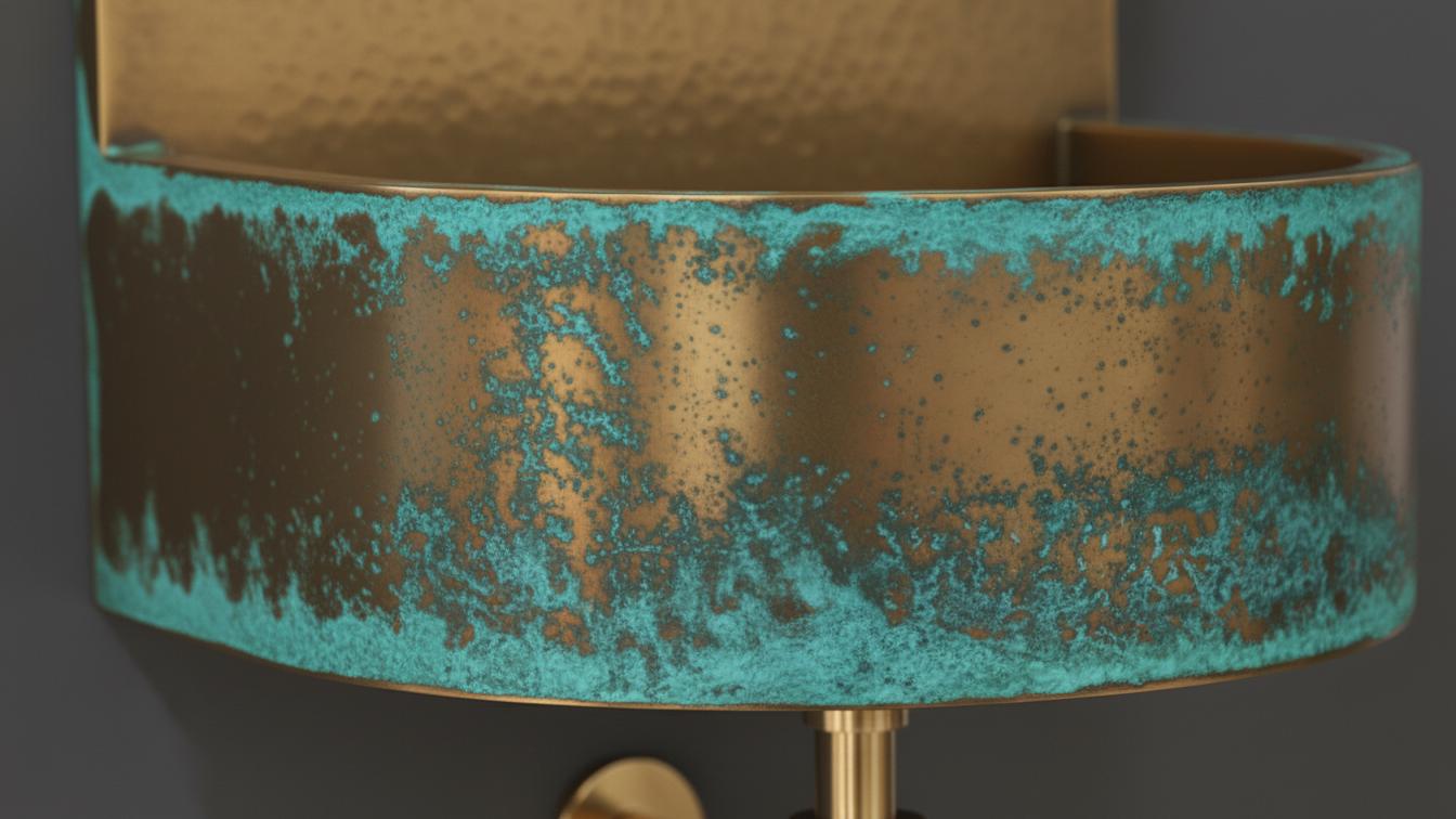 Blue Verdigris Patina Brass Wall Sink - Hand-Hammered Basin