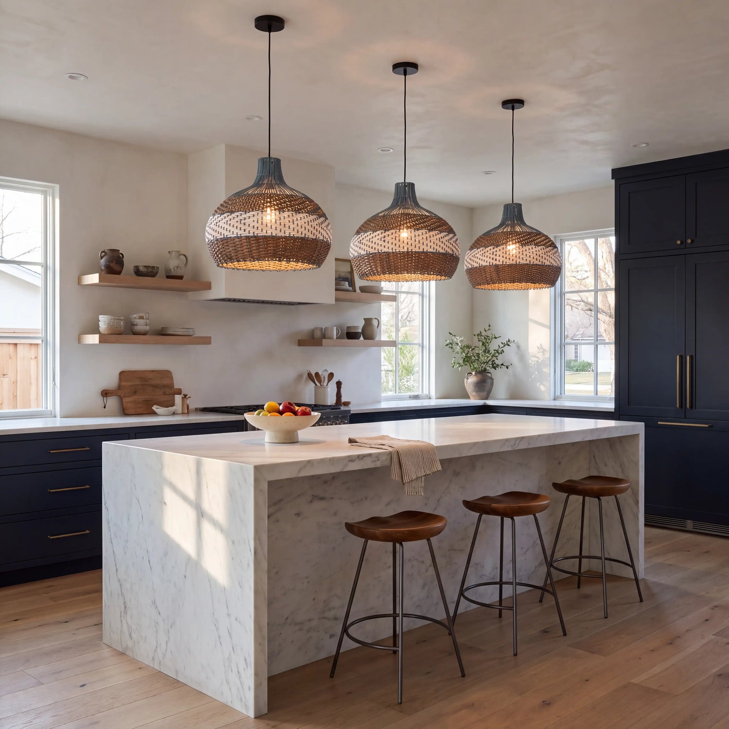 Courtland Blue Rattan Pendant Light