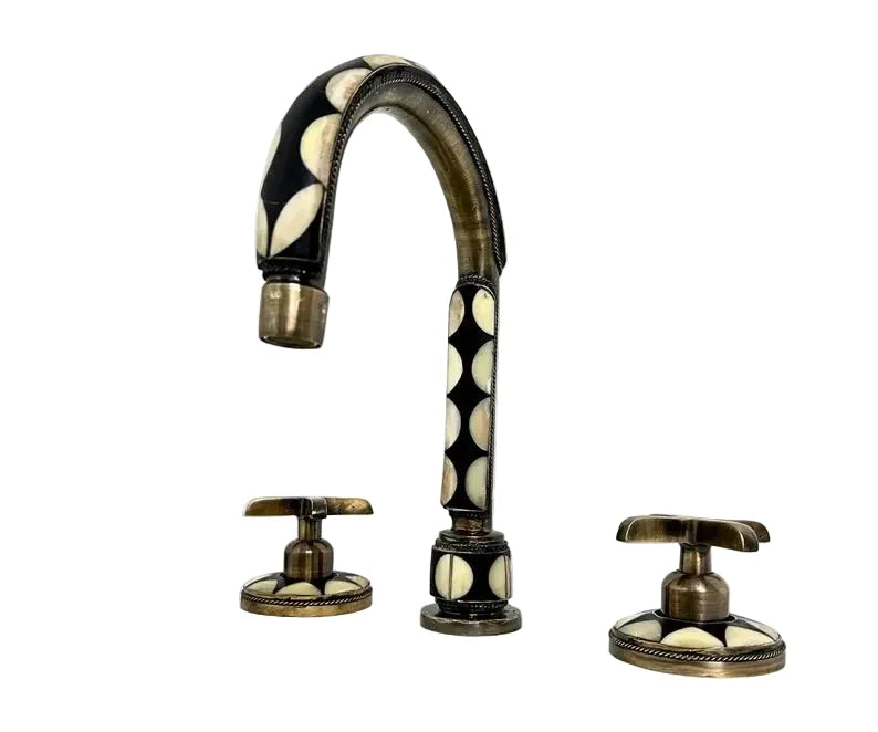 Bone Inlay Brass Deck Mount Lavatory Faucet – Double Handle