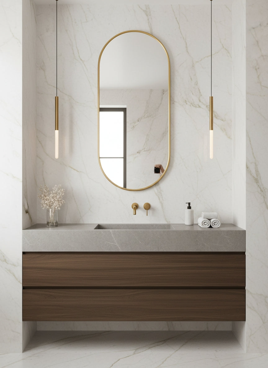 Varaudu Brass Wall Mirror Capsule Design 369099662 - Antique Brass Bathroom Mirror, Vanity Wall Decor