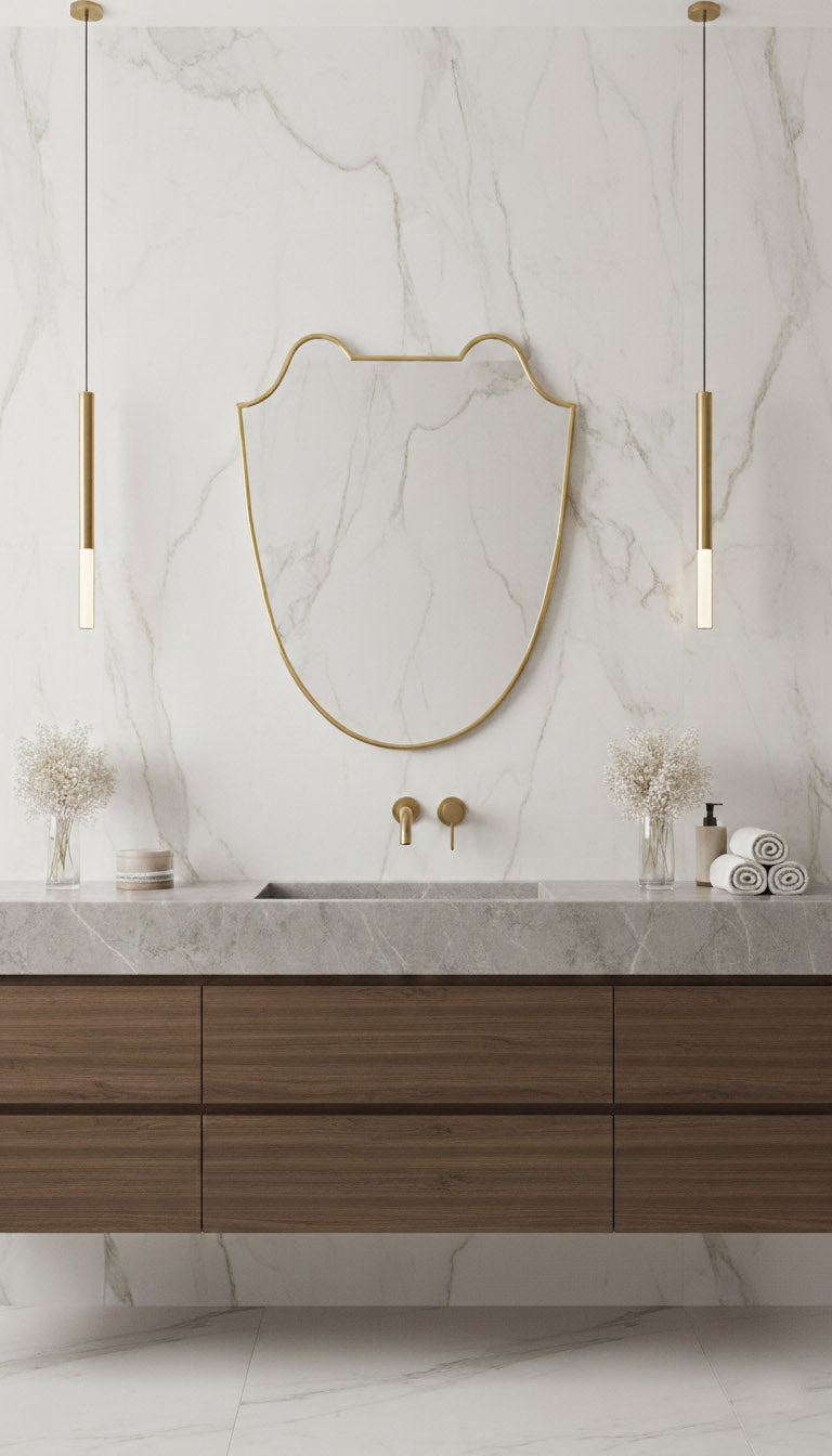 Varaudu Brass Italian Shield Wall Mirror - Antique Brass Bathroom Mirror, Vanity Wall Decor