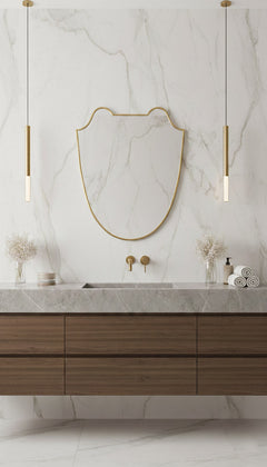 Varaudu Brass Italian Shield Wall Mirror - Antique Brass Bathroom Mirror, Vanity Wall Decor