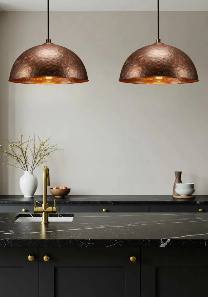 Handcrafted Brass and Copper Pendant Lights for Kitchen Island