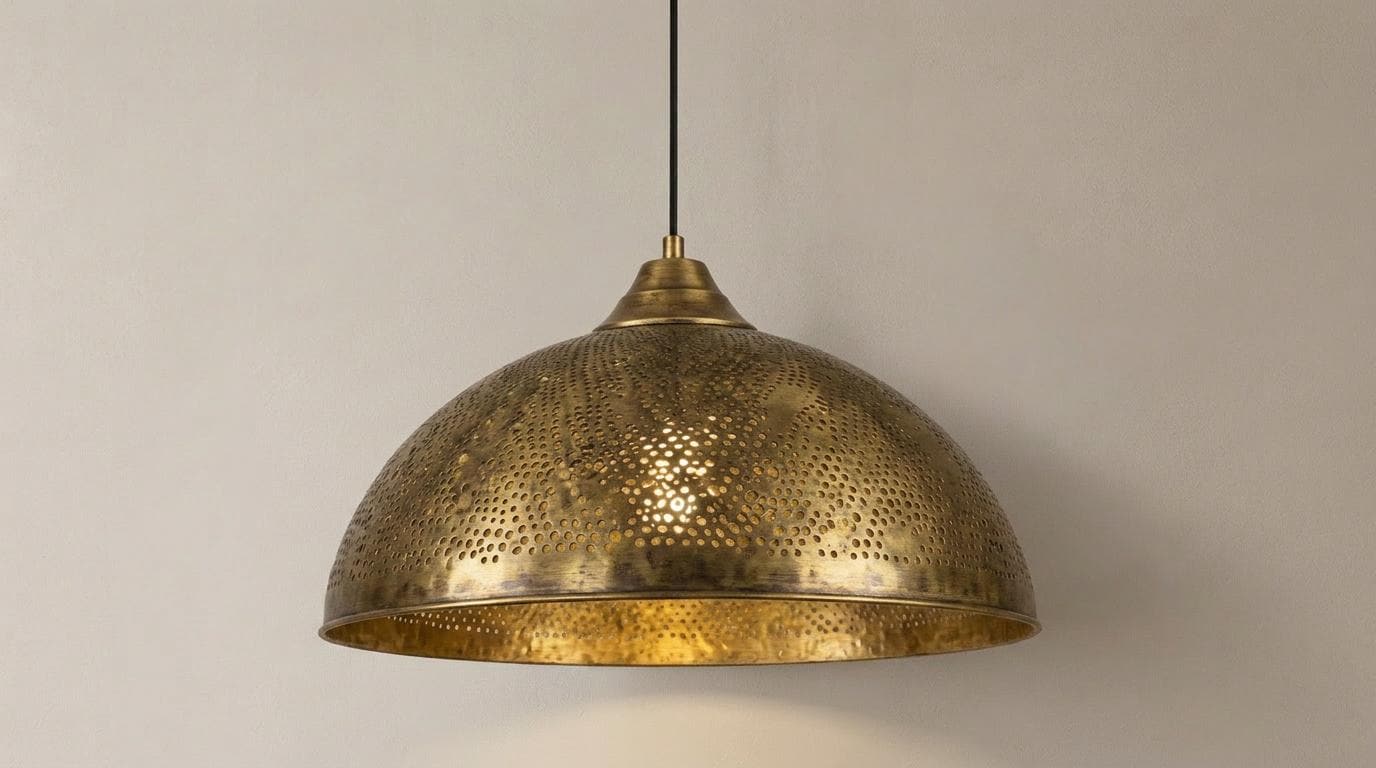 Brass Pendant Light, Antique Dome Lamp, Handmade Perforated Ceiling Fixture, Kitchen Island & Bedroom Lighting, Boho Home Deco