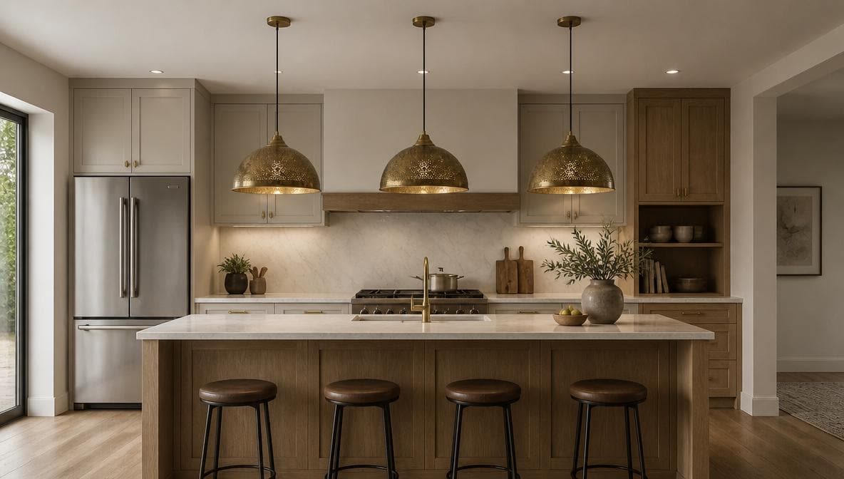 Brass Pendant Light, Antique Dome Lamp, Handmade Perforated Ceiling Fixture, Kitchen Island & Bedroom Lighting, Boho Home Deco