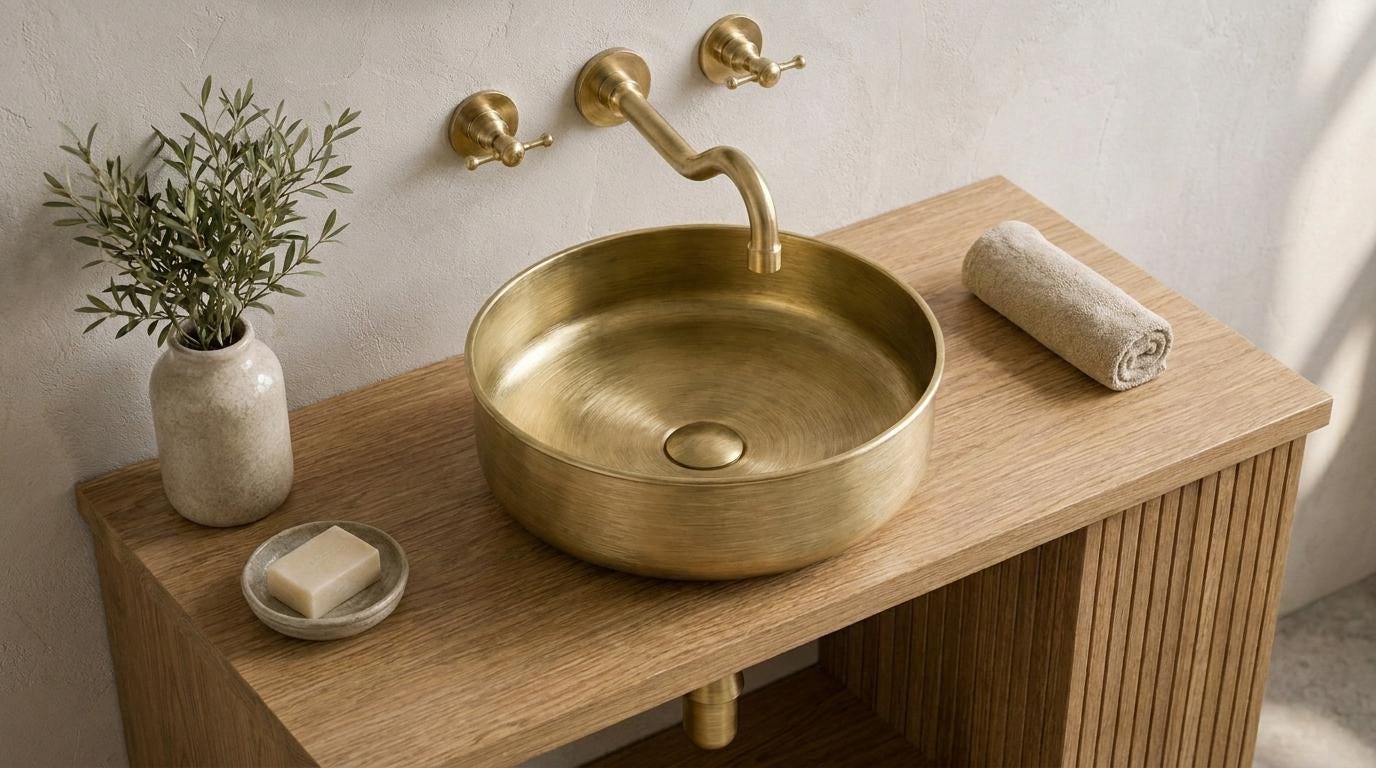 Brass Vessel Sink, Round Brass Bathroom Sink, Modern Countertop Vanity Basin, Handmade Solid Brass Wash Basin,Moroccan Style Wash Basin