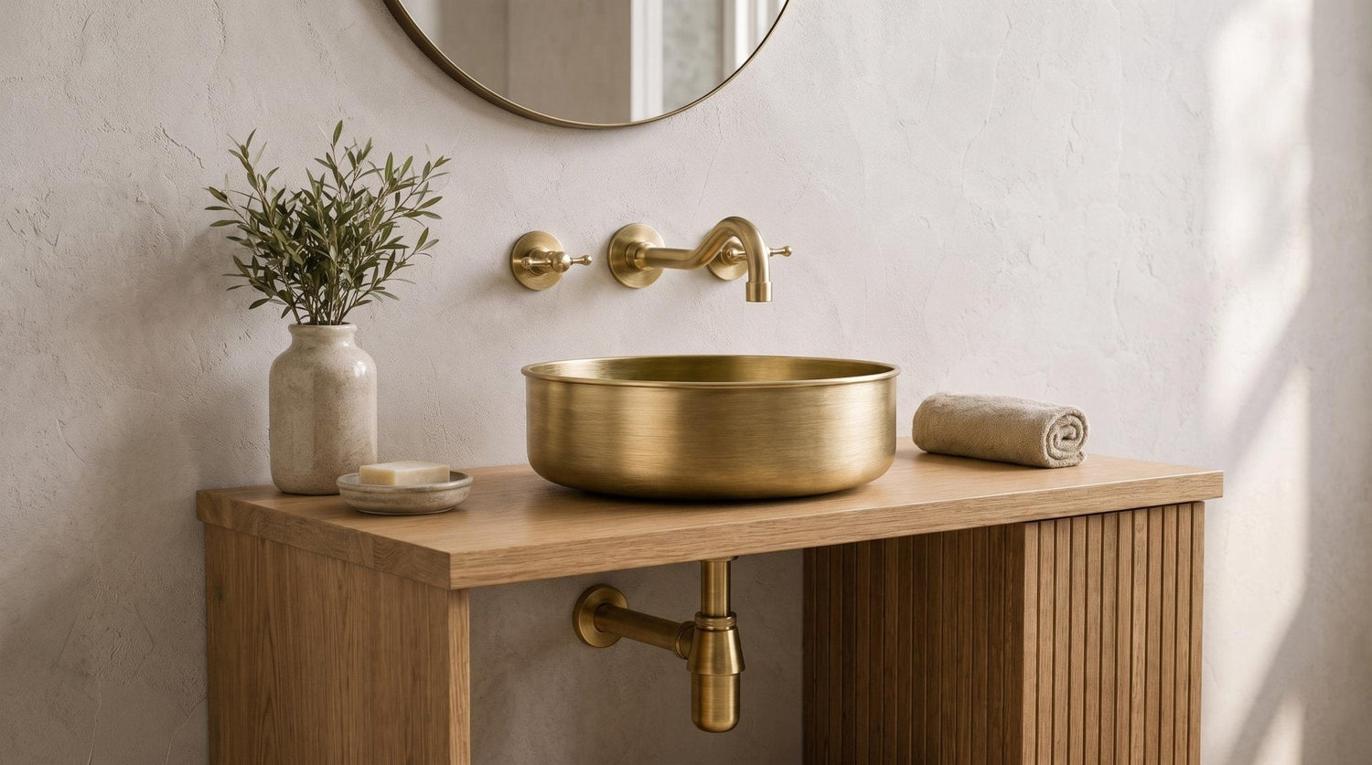 Brass Vessel Sink, Round Brass Bathroom Sink, Modern Countertop Vanity Basin, Handmade Solid Brass Wash Basin,Moroccan Style Wash Basin