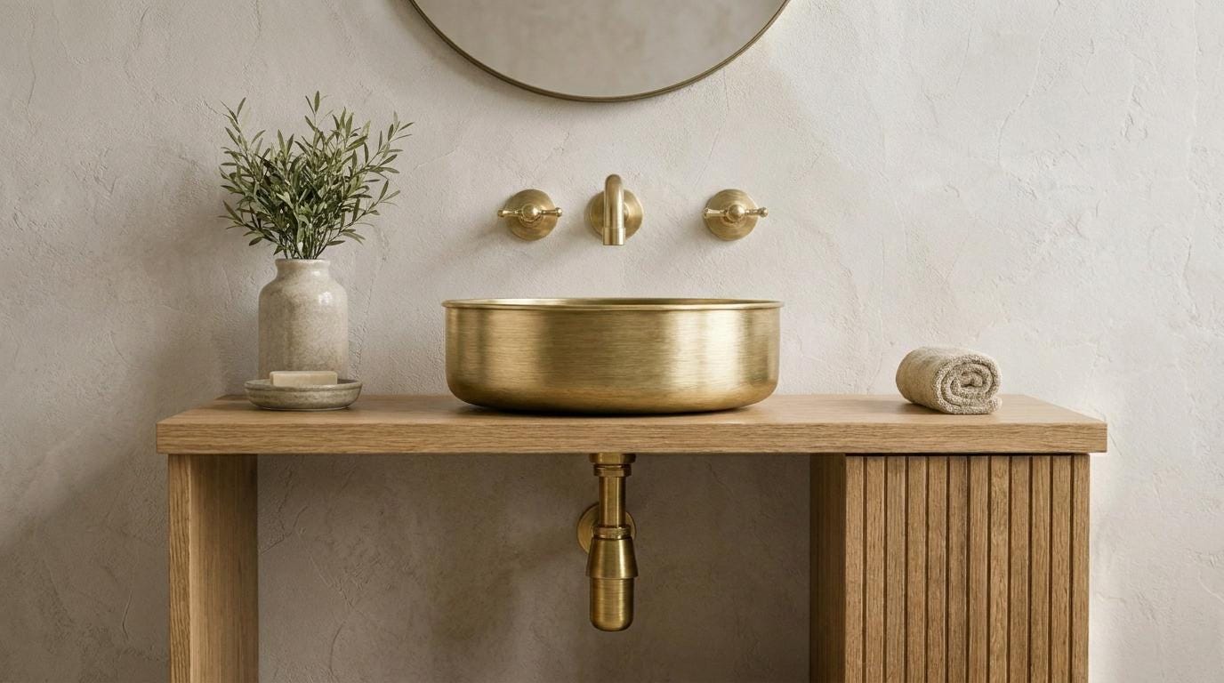 Brass Vessel Sink, Round Brass Bathroom Sink, Modern Countertop Vanity Basin, Handmade Solid Brass Wash Basin,Moroccan Style Wash Basin