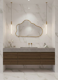 Varaudu Cloud Mirror - Antique Brass Bathroom Mirror, Vanity Wall Decor