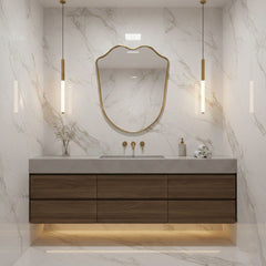 Varaudu Brass Frame Wall Mirror Modern Aesthetic Mirror 369099698 - Antique Brass Bathroom Mirror, Vanity Wall Decor