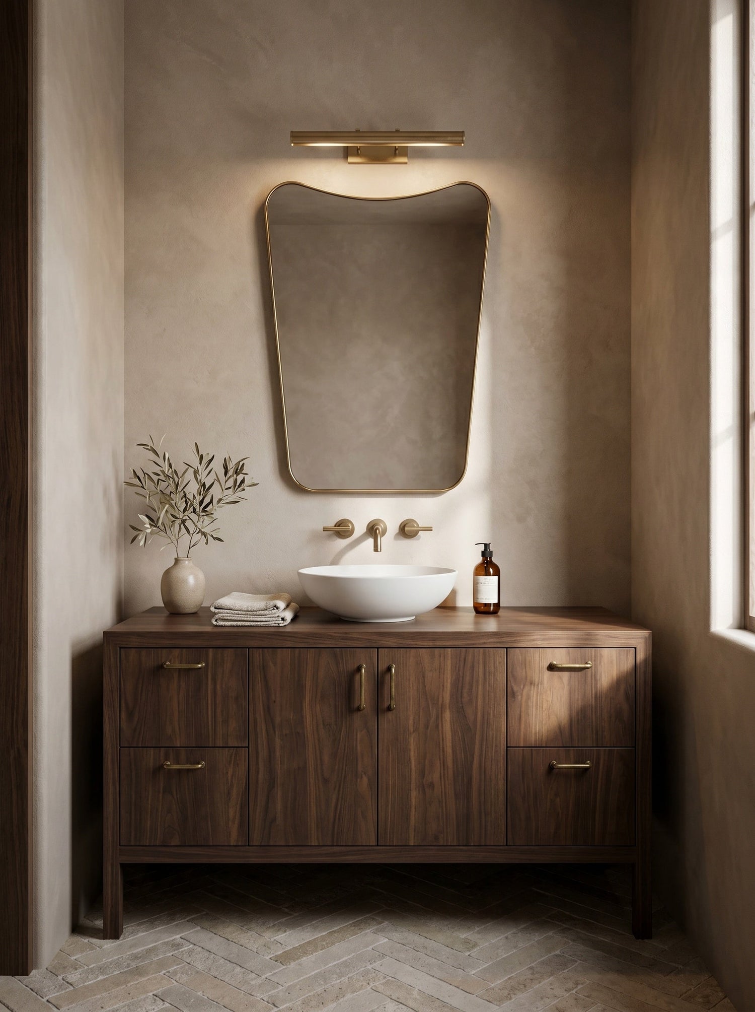 Varaudu Italian Curved Mirror Unlacquered Brass Mirror - Antique Brass Bathroom Mirror, Vanity Wall Decor