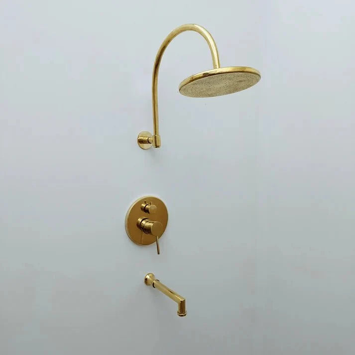 Unlacquered Brass Shower System with Rainfall Head and Tub Spout