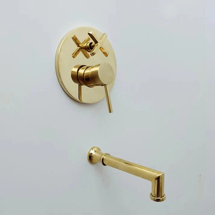 Unlacquered Brass Shower System with Rainfall Head and Tub Spout
