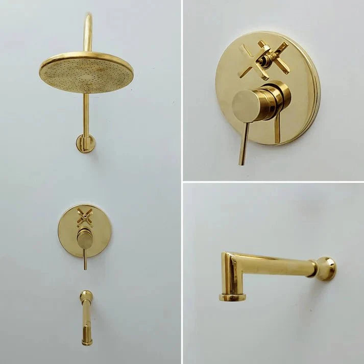 Unlacquered Brass Shower System with Rainfall Head and Tub Spout
