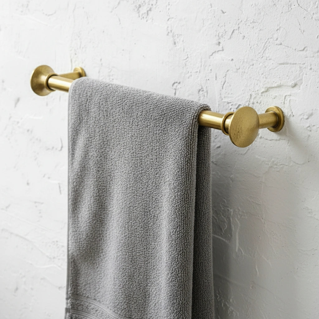 Hammered Solid Brass Towel Bar – Unlacquered Wall Mounted Bathroom Rail