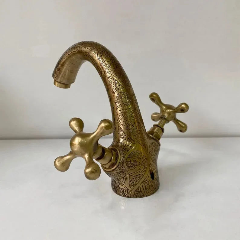 Elegant Bronze Bathroom Faucet with Double Handle and Single Hole Vanity Design