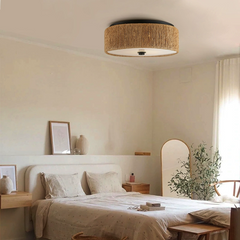 Brownell Rattan Drum Light over bedroom