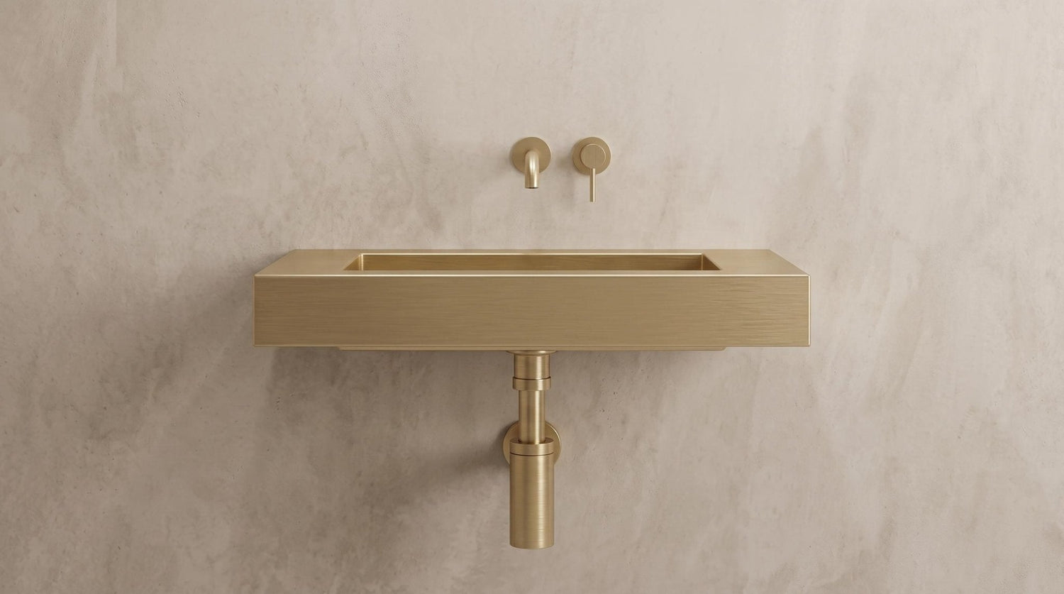 Brushed Brass Wall Mounted Sink, Handmade Rectangular Bathroom Basin, Luxury Powder Room Sink With Faucet and Bottle Trap