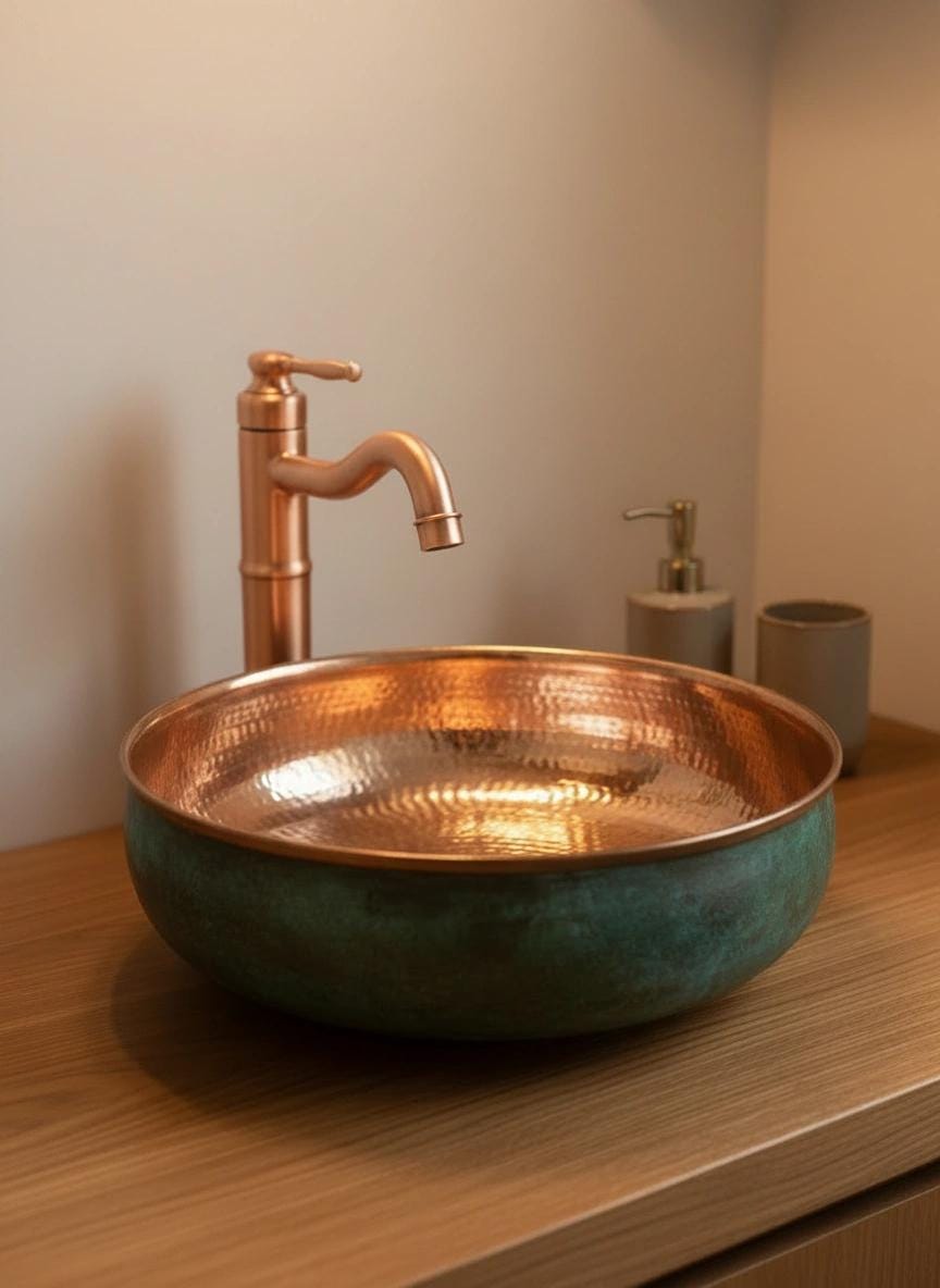 Green Patina Copper Sink – Handmade Hammered Copper Bowl With Oxidized Finish