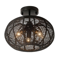 Cashmere Black Round Rattan Light Fixture Woven Shade
