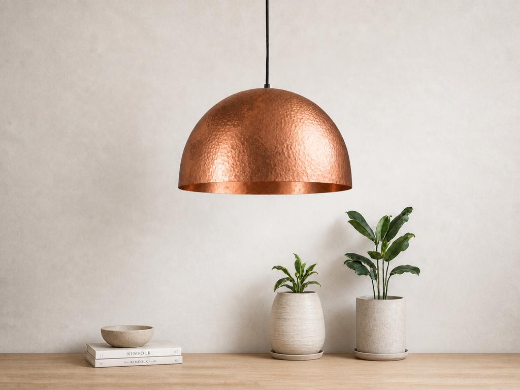 Copper Dome Pendant Light, Hammered Rose Copper Ceiling Lamp, Handmade Kitchen Island Fixture, Modern Boho Farmhouse Dining Hanging Light