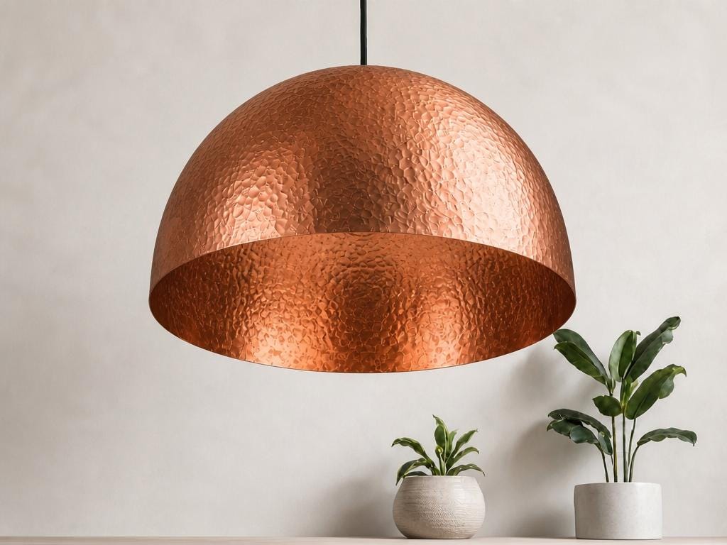 Copper Dome Pendant Light, Hammered Rose Copper Ceiling Lamp, Handmade Kitchen Island Fixture, Modern Boho Farmhouse Dining Hanging Light