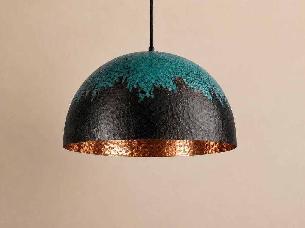 Copper Pendant Light | Patina Dome Hanging Lamp for Dining Room | Industrial Antique Ceiling Lighting | Kitchen Island Fixture