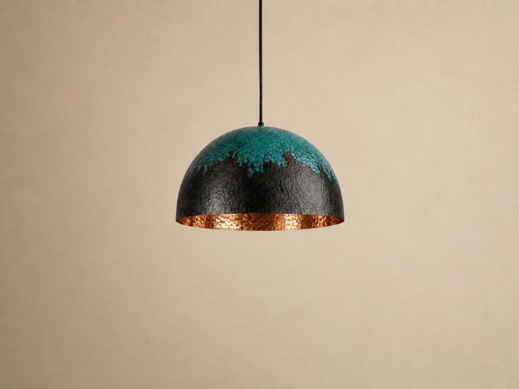 Copper Pendant Light | Patina Dome Hanging Lamp for Dining Room | Industrial Antique Ceiling Lighting | Kitchen Island Fixture