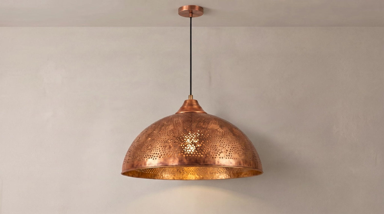 Copper Pendant Light, Solid Copper Dome Ceiling Lamp, Handmade Perforated Kitchen Island Fixture, Rustic Farmhouse Hanging Light