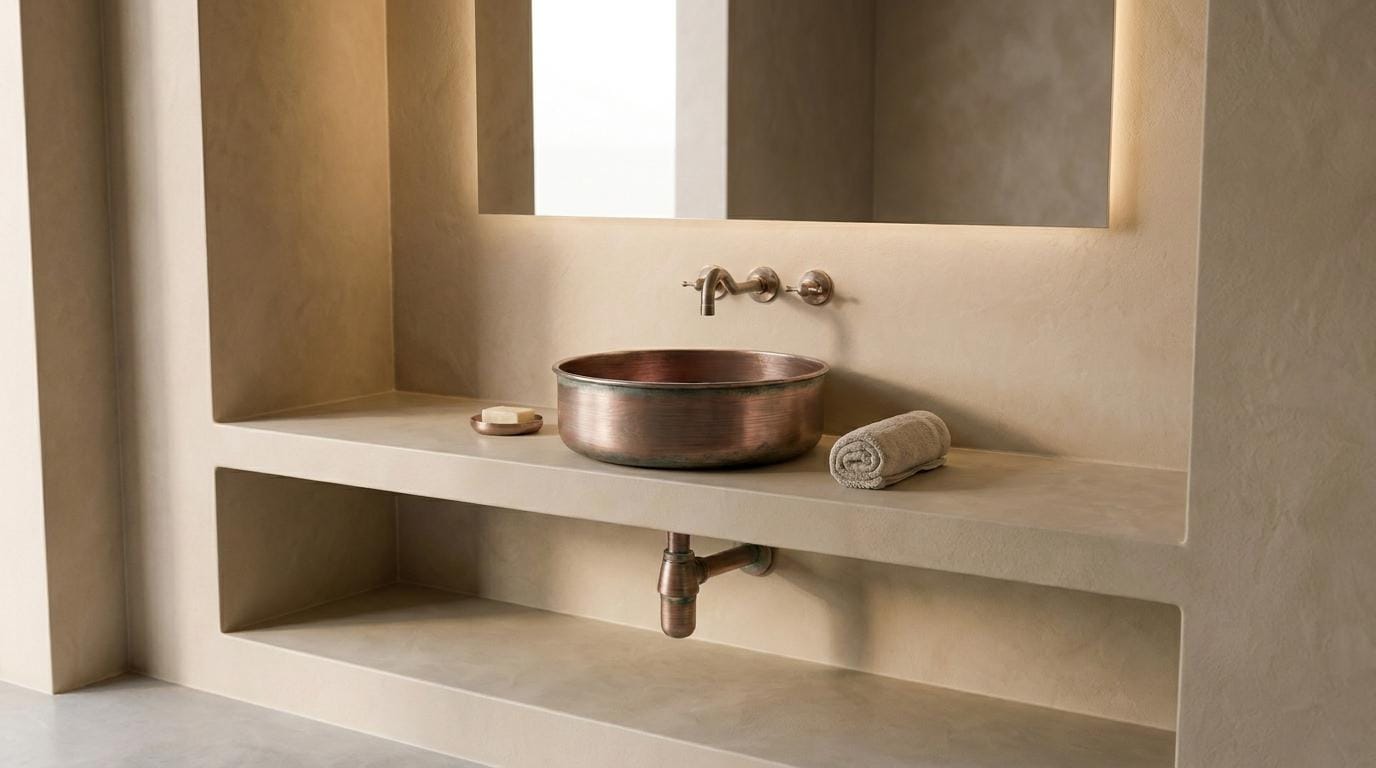copper Vessel Sink, Round copper  Bathroom Sink, Modern Countertop Vanity Basin, Handmade Solid copper Wash Basin,Moroccan Style Wash Basin