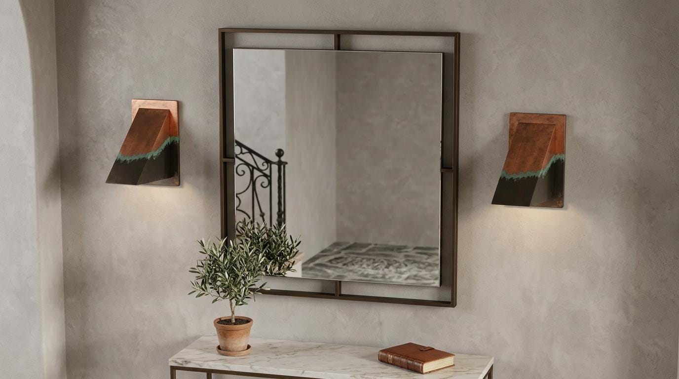 Copper Wall Light Indoor Outdoor, Ombre Three Tone Patina Sconce, Handmade Wedge Wall sconce, Turquoise Copper Porch Entryway Hallway Light
