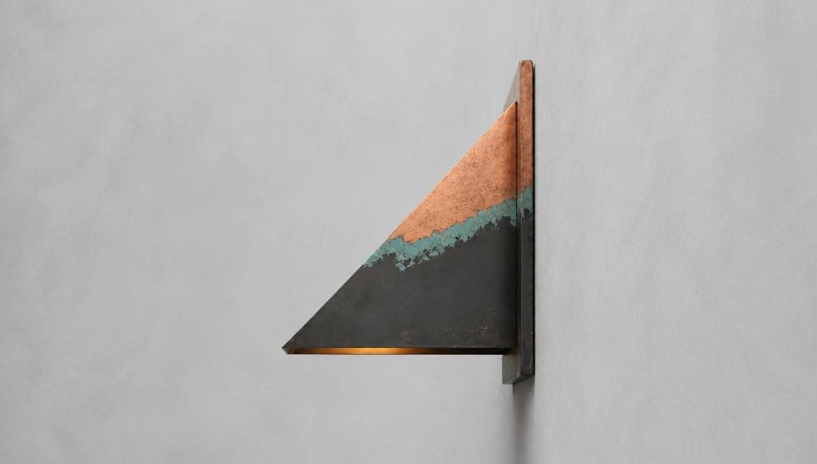 Copper Wall Light Indoor Outdoor, Ombre Three Tone Patina Sconce, Handmade Wedge Wall sconce, Turquoise Copper Porch Entryway Hallway Light