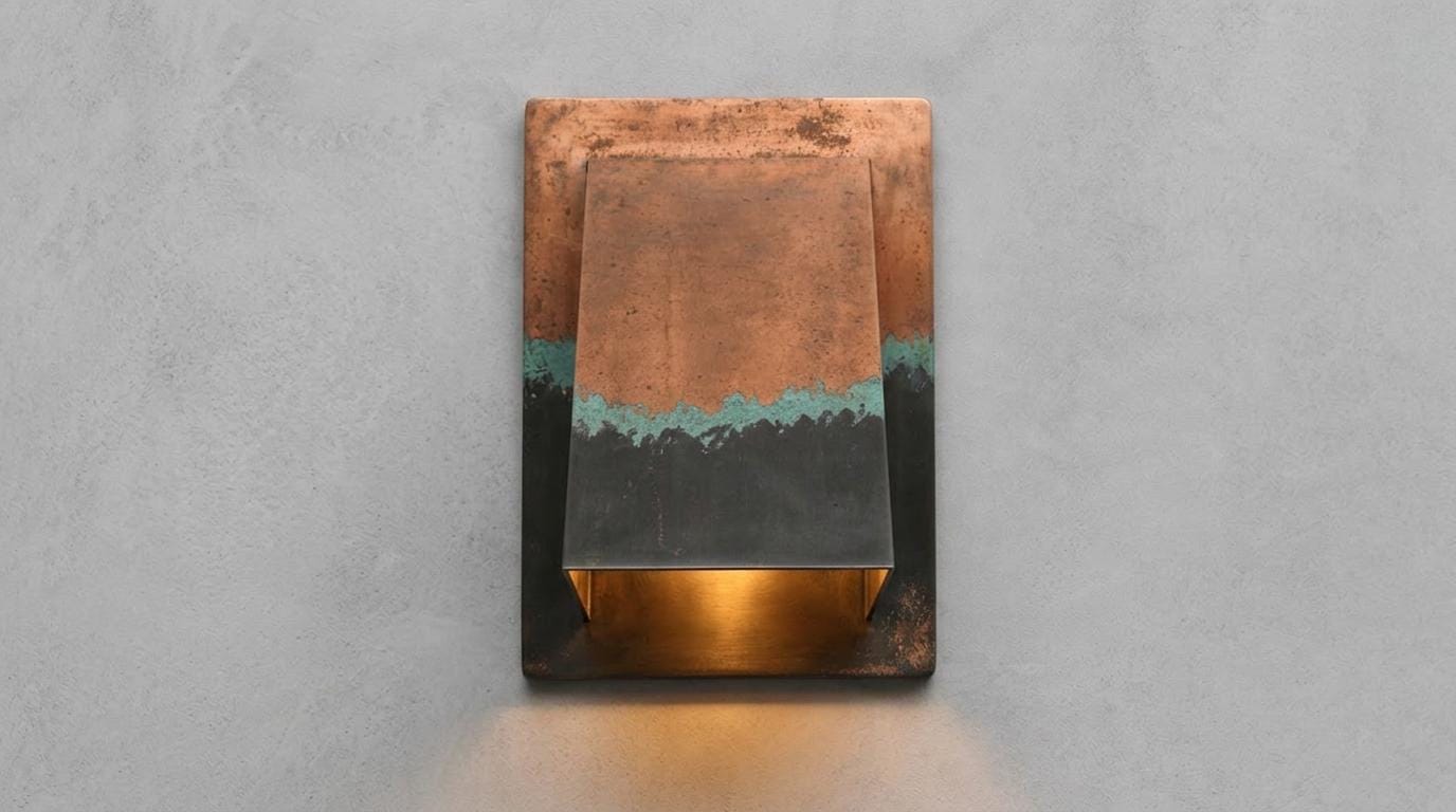 Copper Wall Light Indoor Outdoor, Ombre Three Tone Patina Sconce, Handmade Wedge Wall sconce, Turquoise Copper Porch Entryway Hallway Light