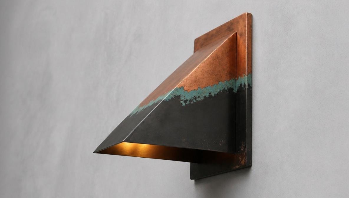 Copper Wall Light Indoor Outdoor, Ombre Three Tone Patina Sconce, Handmade Wedge Wall sconce, Turquoise Copper Porch Entryway Hallway Light