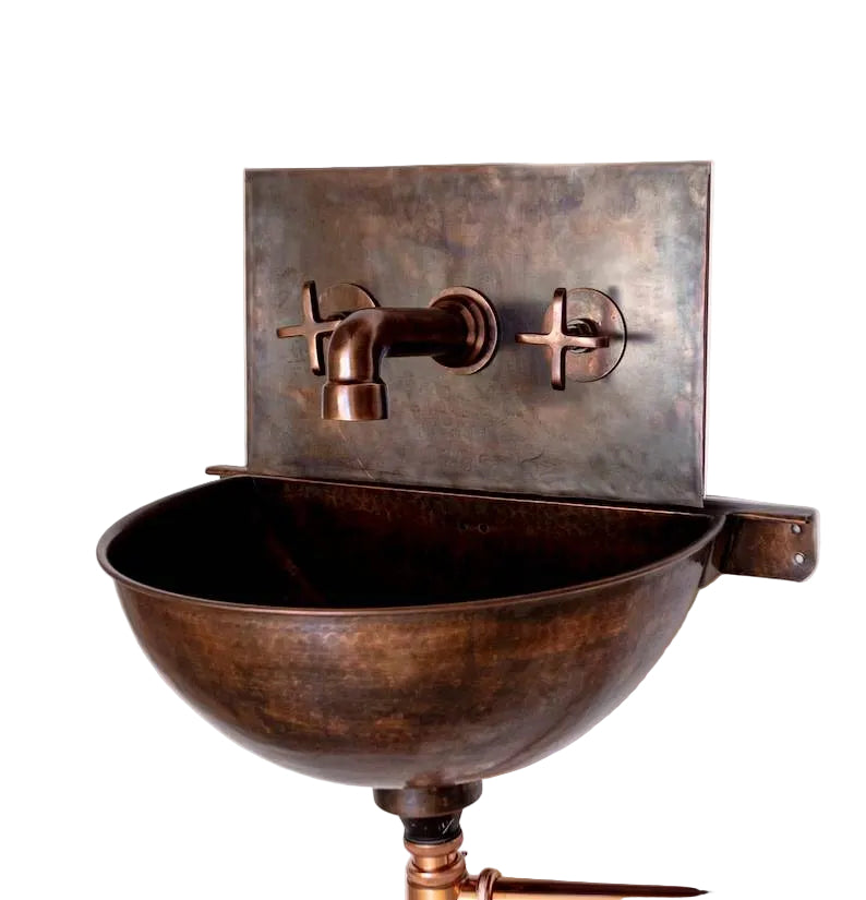 Copper Wall Mounted Bathroom Sink With Copper Mixer Faucet