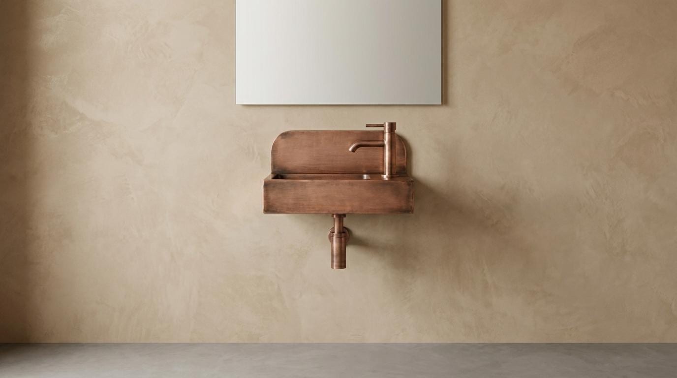 Copper Wall Mounted Sink with Faucet  Floating Bathroom Sink | Handcrafted Rustic Copper Vanity | Small Space Powder Room Sink | DDP  Ship