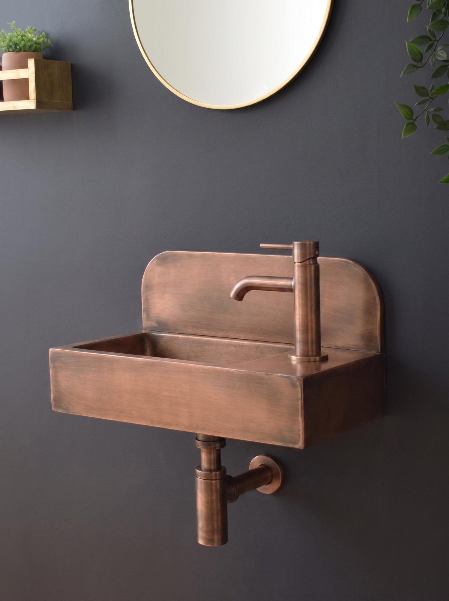 Copper Wall Mounted Sink with Faucet  Floating Bathroom Sink | Handcrafted Rustic Copper Vanity | Small Space Powder Room Sink | DDP  Ship