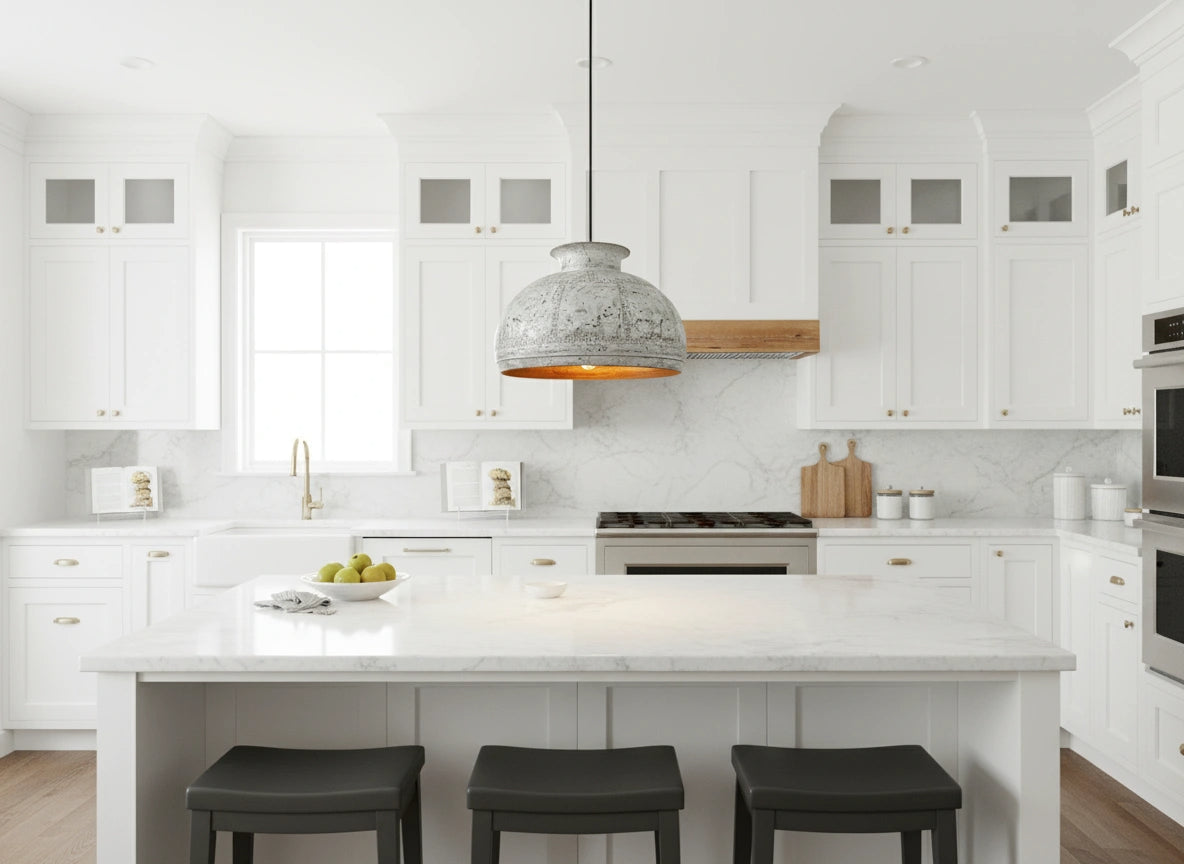White Patina Copper Dome Pendant – Handmade Rustic Farmhouse Light