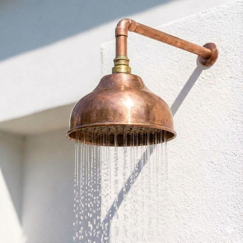 Handmade Solid Copper Rain Shower Head – Unlacquered Round Design