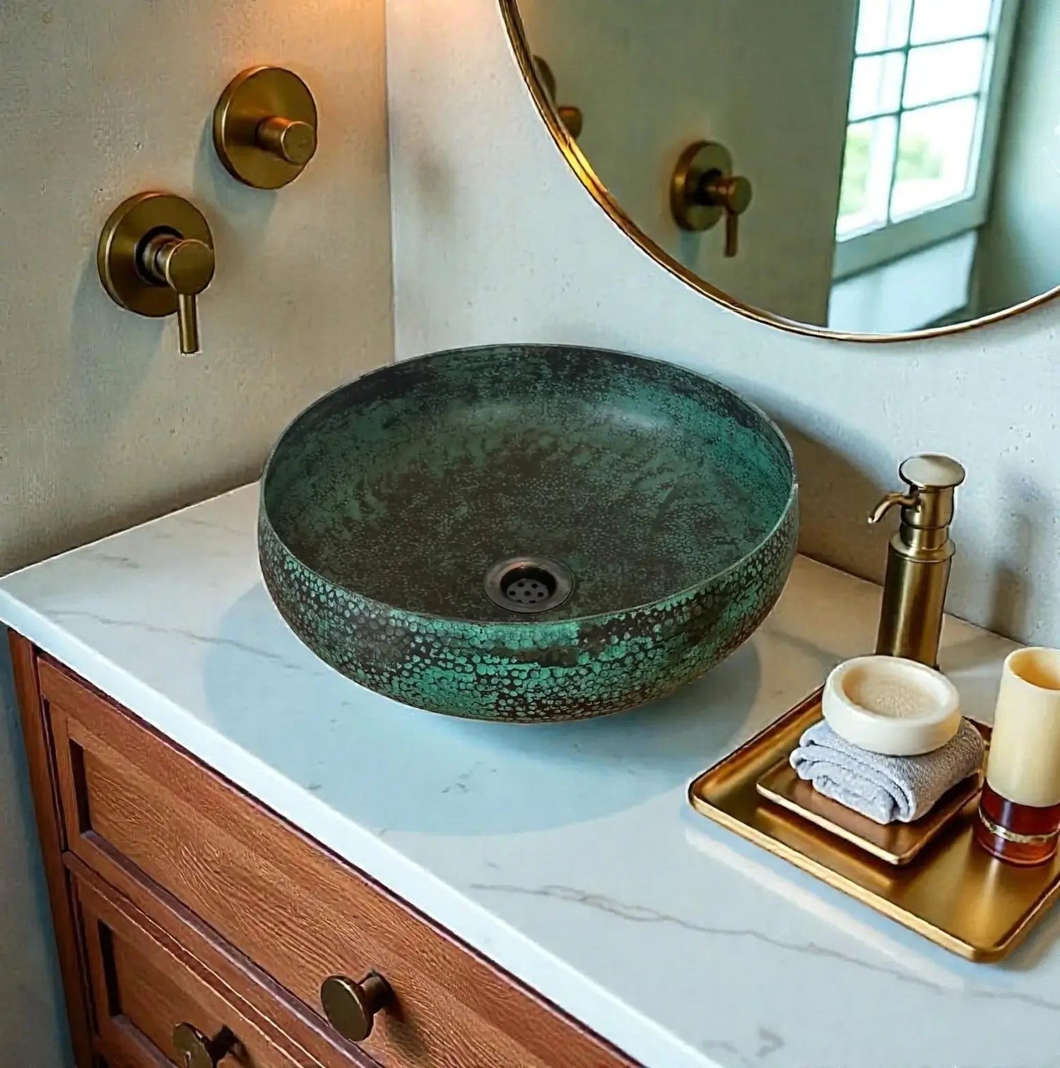 Green Patina Copper Vessel Sink