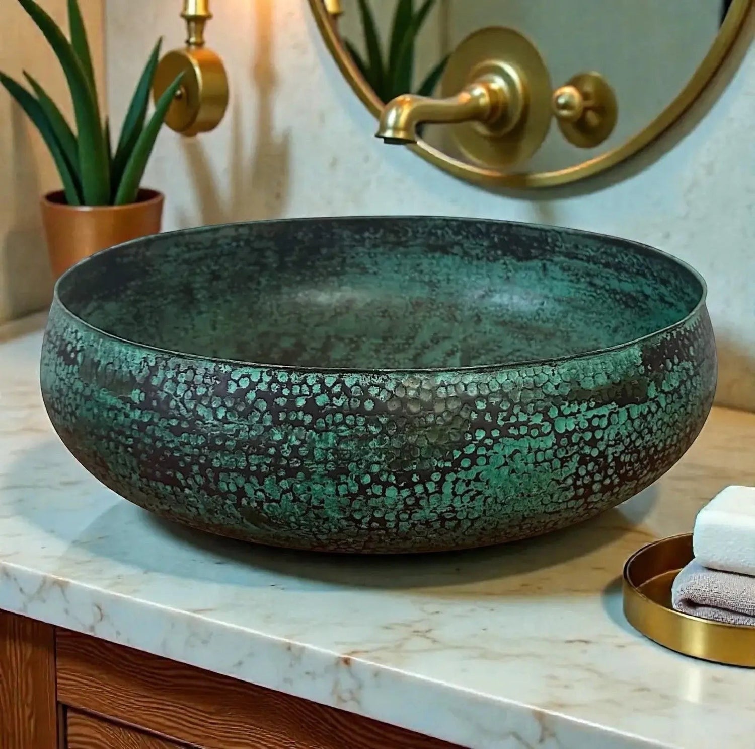Green Patina Copper Vessel Sink
