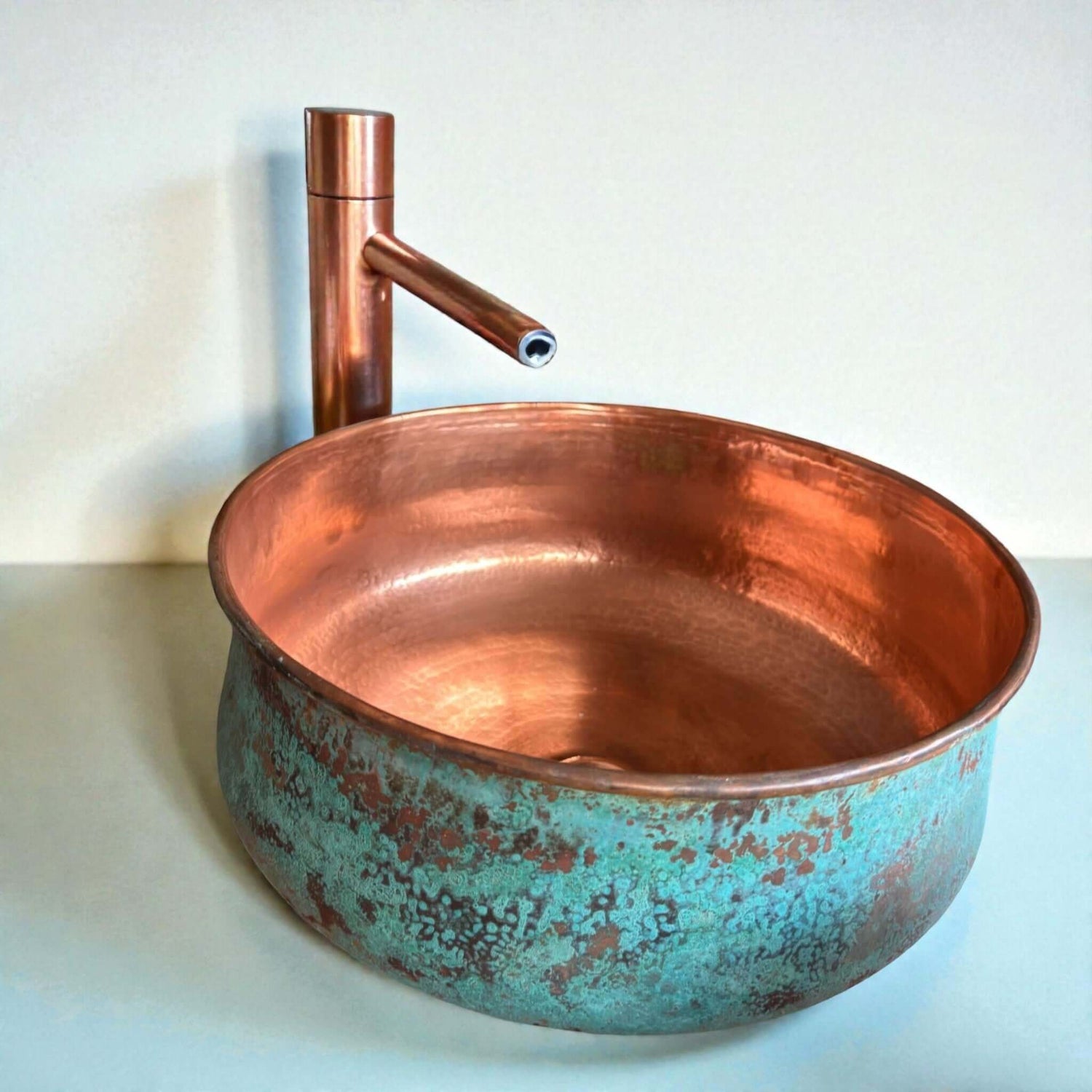 Handmade Green Patina Copper Vessel Sink