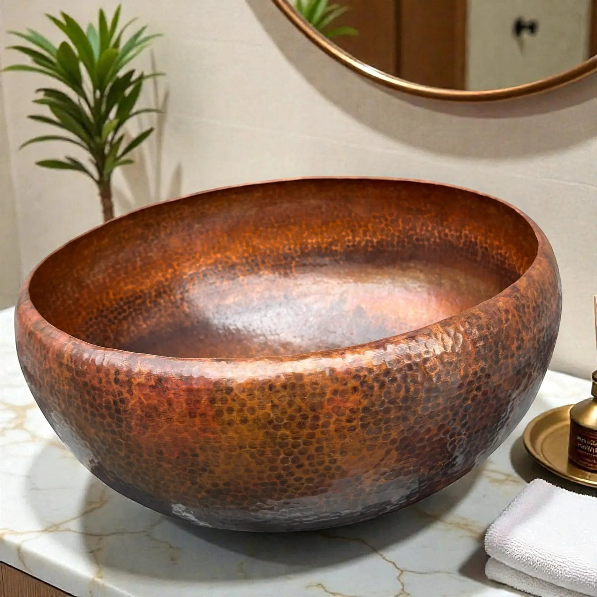 Hammered Brown Copper Vessel Sink