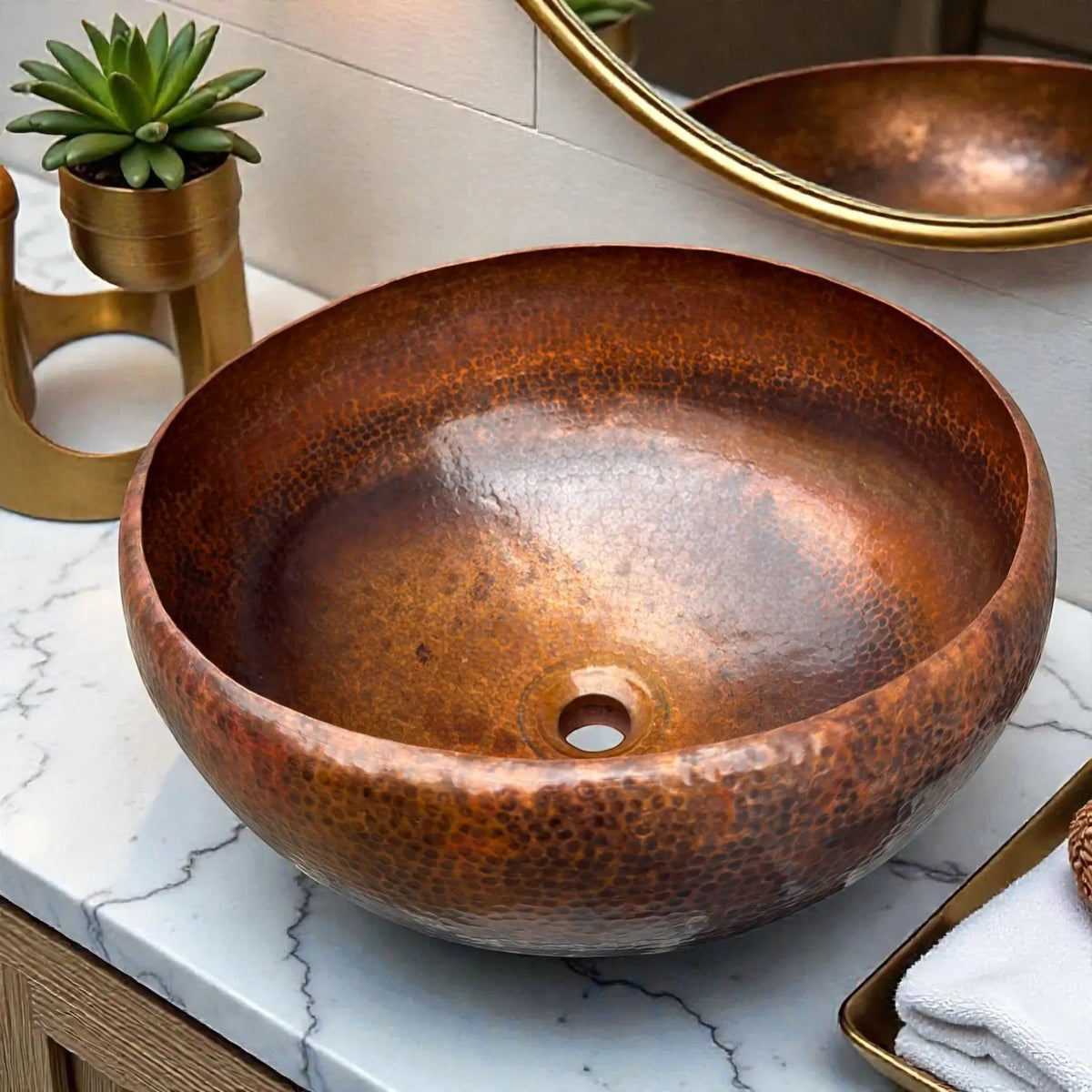 Hammered Brown Copper Vessel Sink