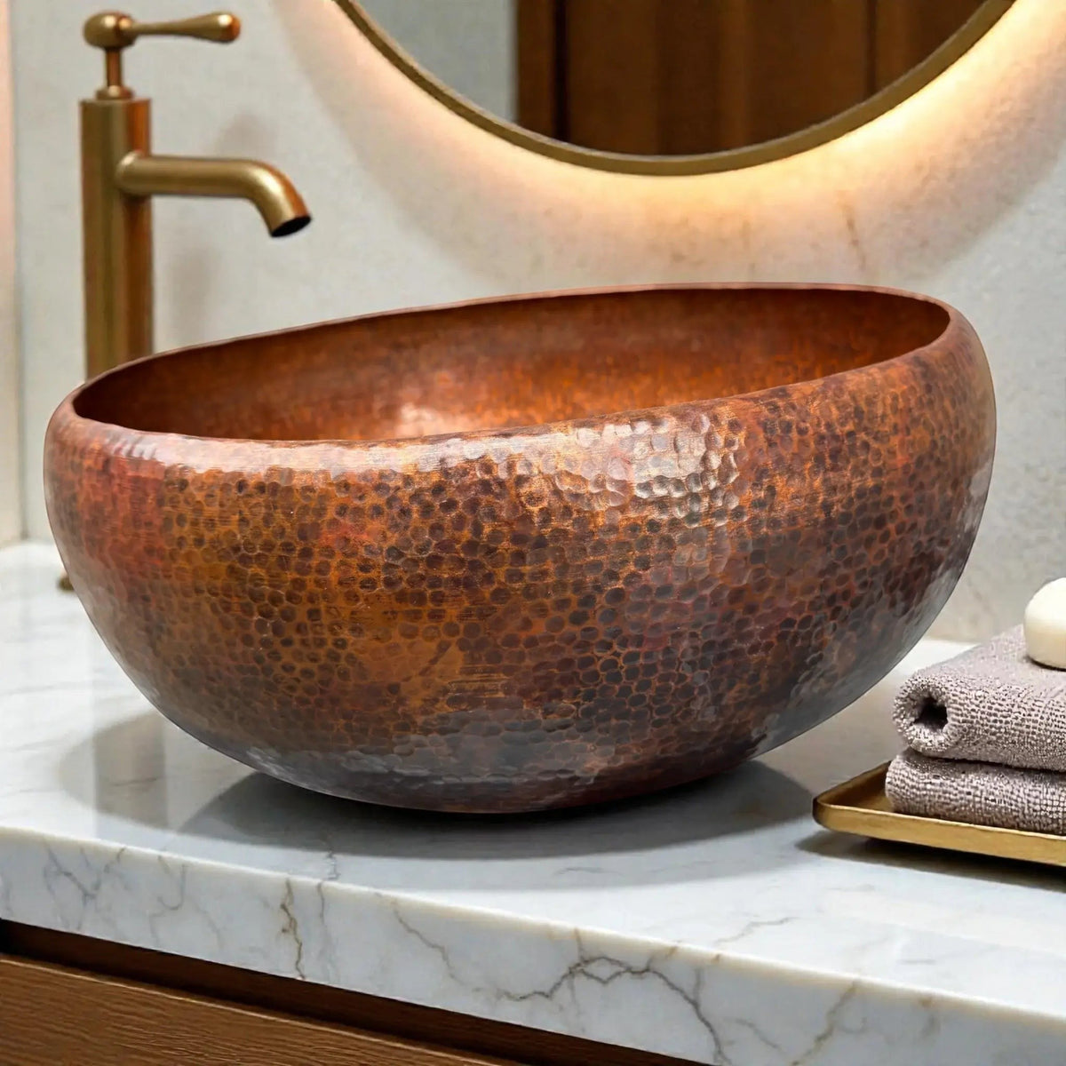 Hammered Brown Copper Vessel Sink