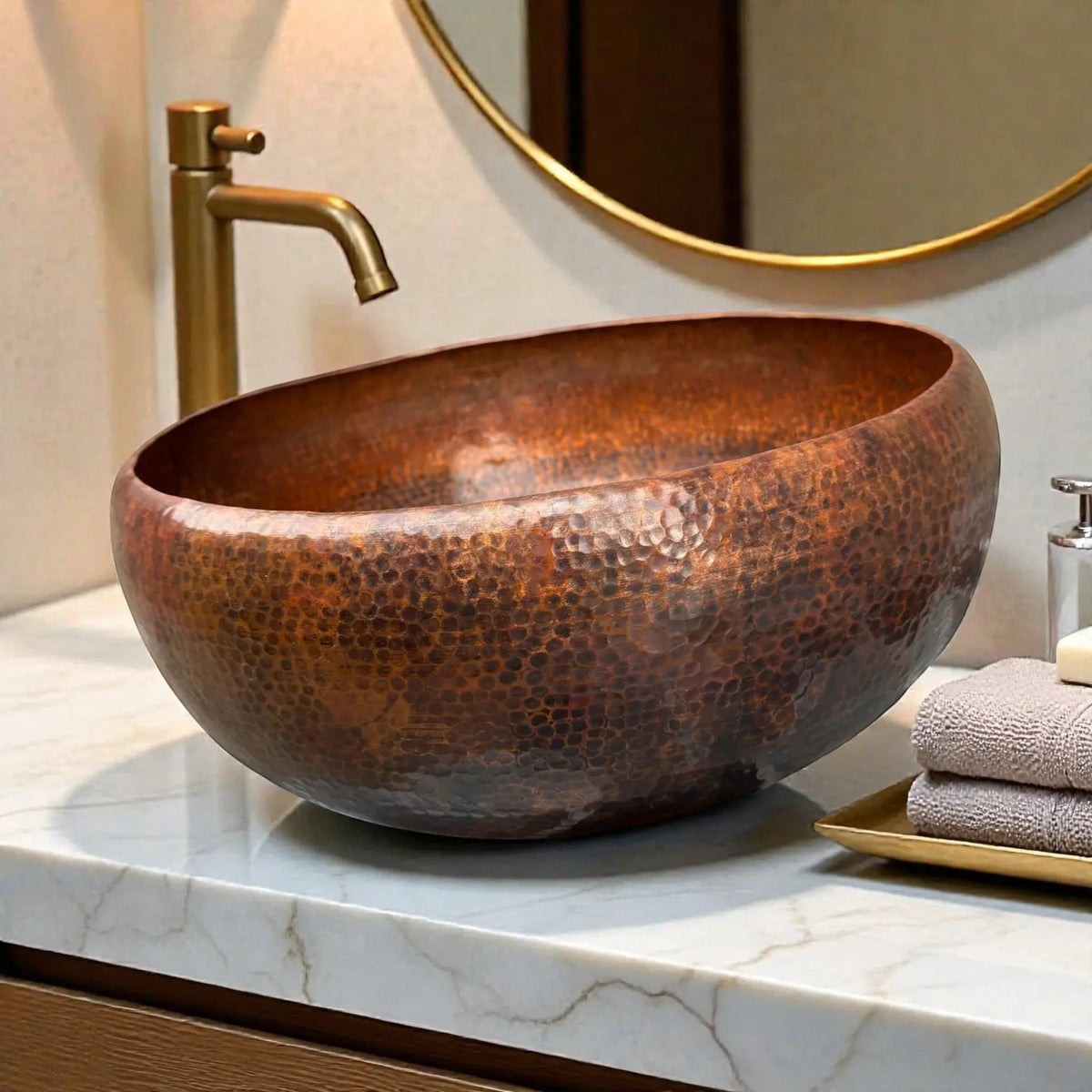 Hammered Brown Copper Vessel Sink