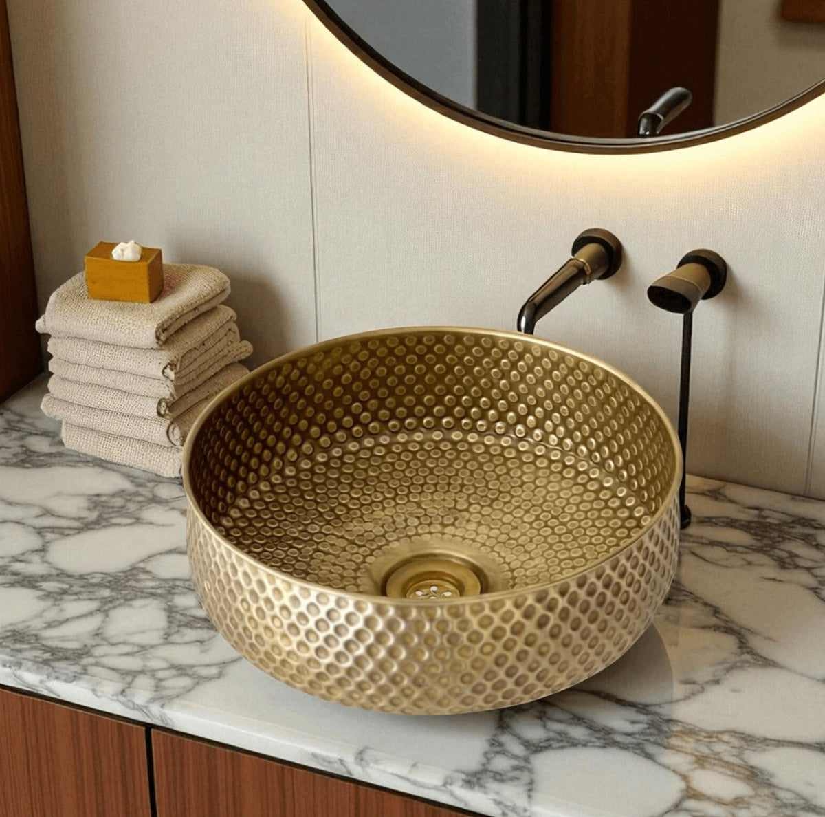 Oxidized copper vessel sink